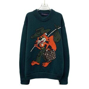 CM0401 Louis Vuitton Green Wool Sweater With Cartoon Fox & Monogram